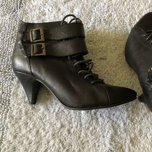 Black lace up kitten heel buckle boots Size 7